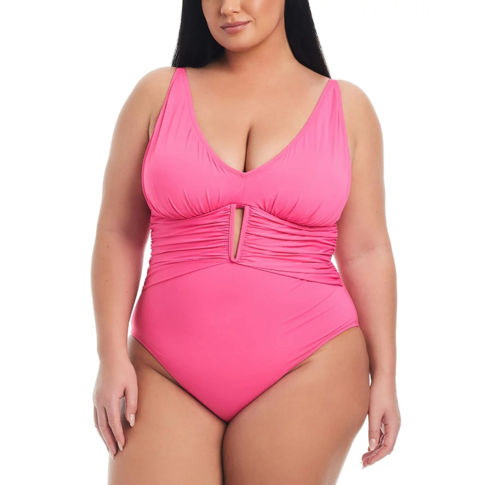 Bleu by Rod Beattie Plus Size Women's 18W Pink Ruched One-Piece Swimsuit NWT